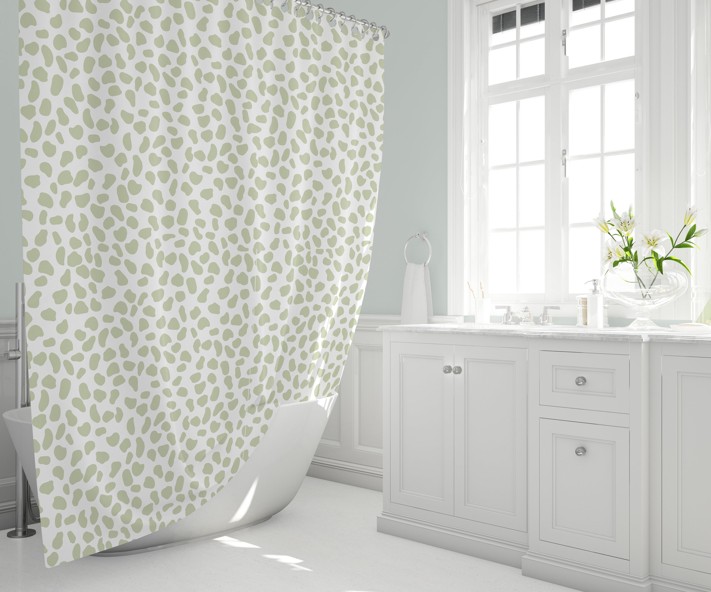 Green Safari Animal Print Shower Curtain, Exotic Bathroom Decor