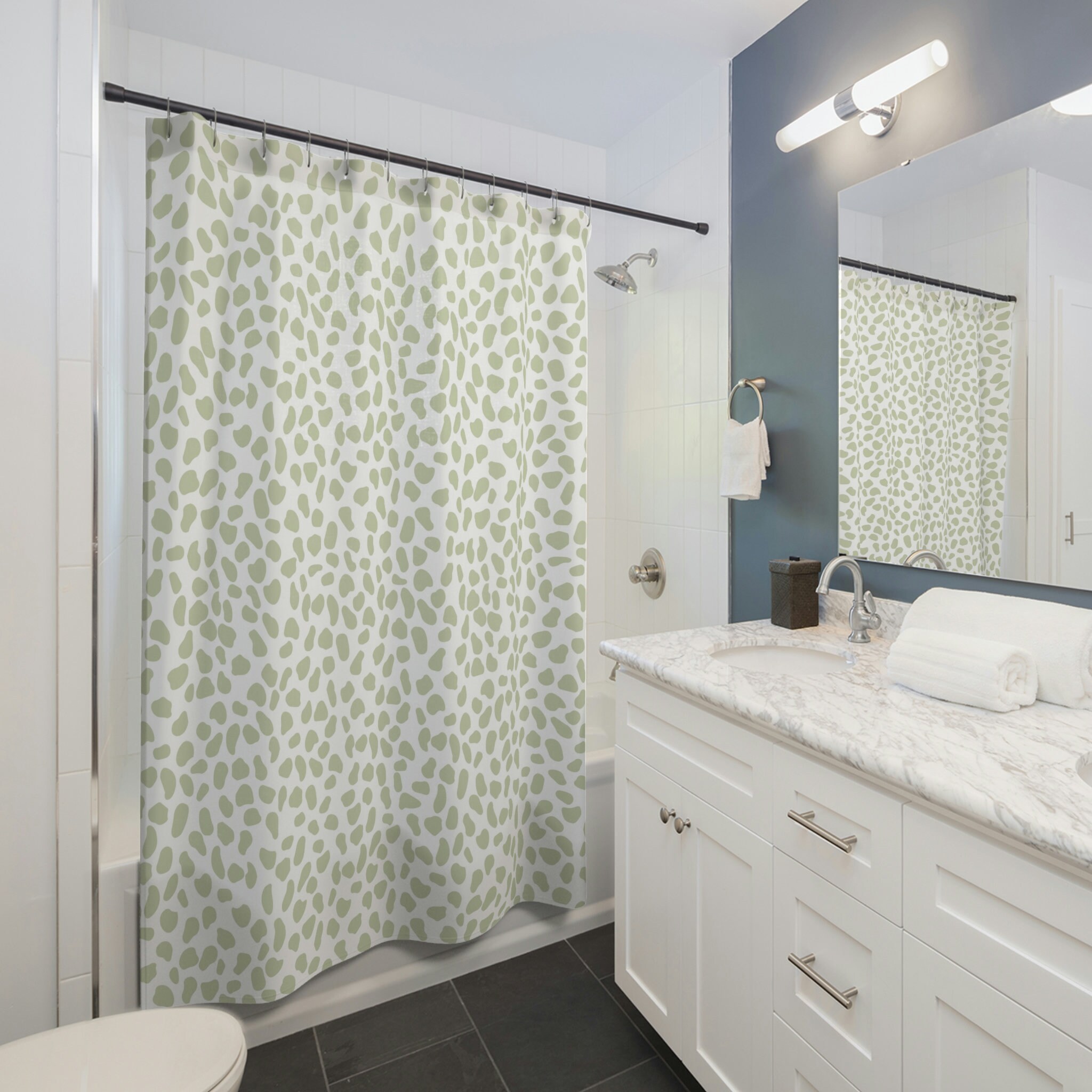 Green Safari Animal Print Shower Curtain, Exotic Bathroom Decor