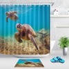Green Sea Turtle Beach Shower Curtain, Cute And Waterproof Fabric For Bathroom Decor