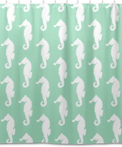 Green Seahorse Pattern Shower Curtain Modern Home Bathroom Hotel Spa Decorations Waterproof Fabric