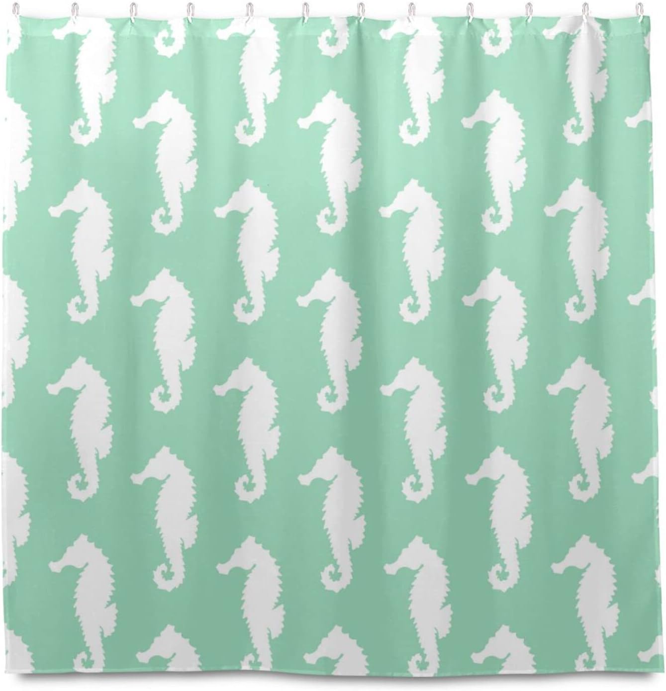 Green Seahorse Pattern Shower Curtain Modern Home Bathroom Hotel Spa Decorations Waterproof Fabric