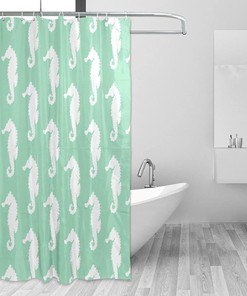 Green Seahorse Pattern Shower Curtain Modern Home Bathroom Hotel Spa Decorations Waterproof Fabric