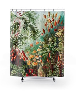 Green Shower Curtain Bathroom Art with Nature and Tropical Floral Print