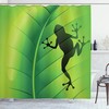 Green Silhouette Frog Shower Curtain, Macro Tropical Leaf Plant Wild Life Nature Illustration