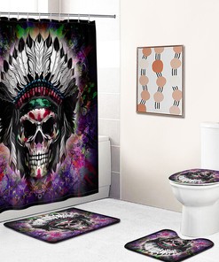 Green Skull Fabric Shower Curtain - Nature Skull Bathroom Decor