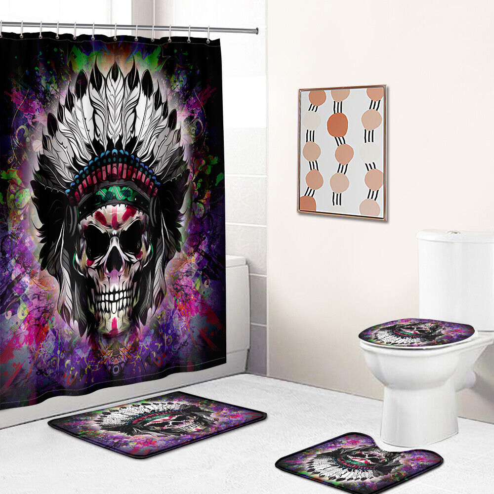 Green Skull Fabric Shower Curtain - Nature Skull Bathroom Decor
