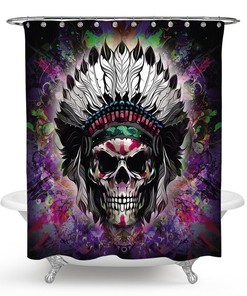 Green Skull Fabric Shower Curtain - Nature Skull Bathroom Decor