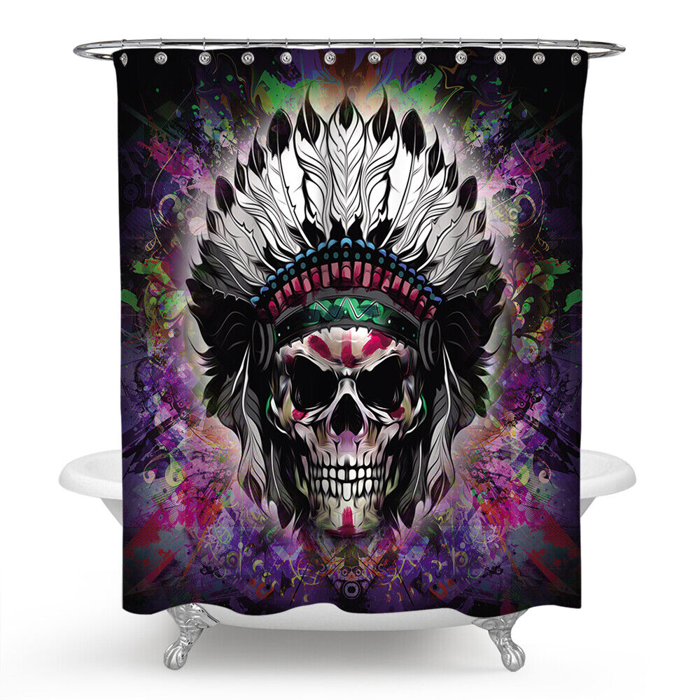 Green Skull Fabric Shower Curtain - Nature Skull Bathroom Decor