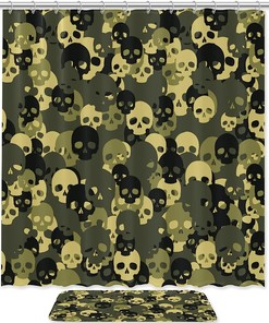 Green Skull Pattern Vintage Shower Curtain Ideas Waterproof Washable