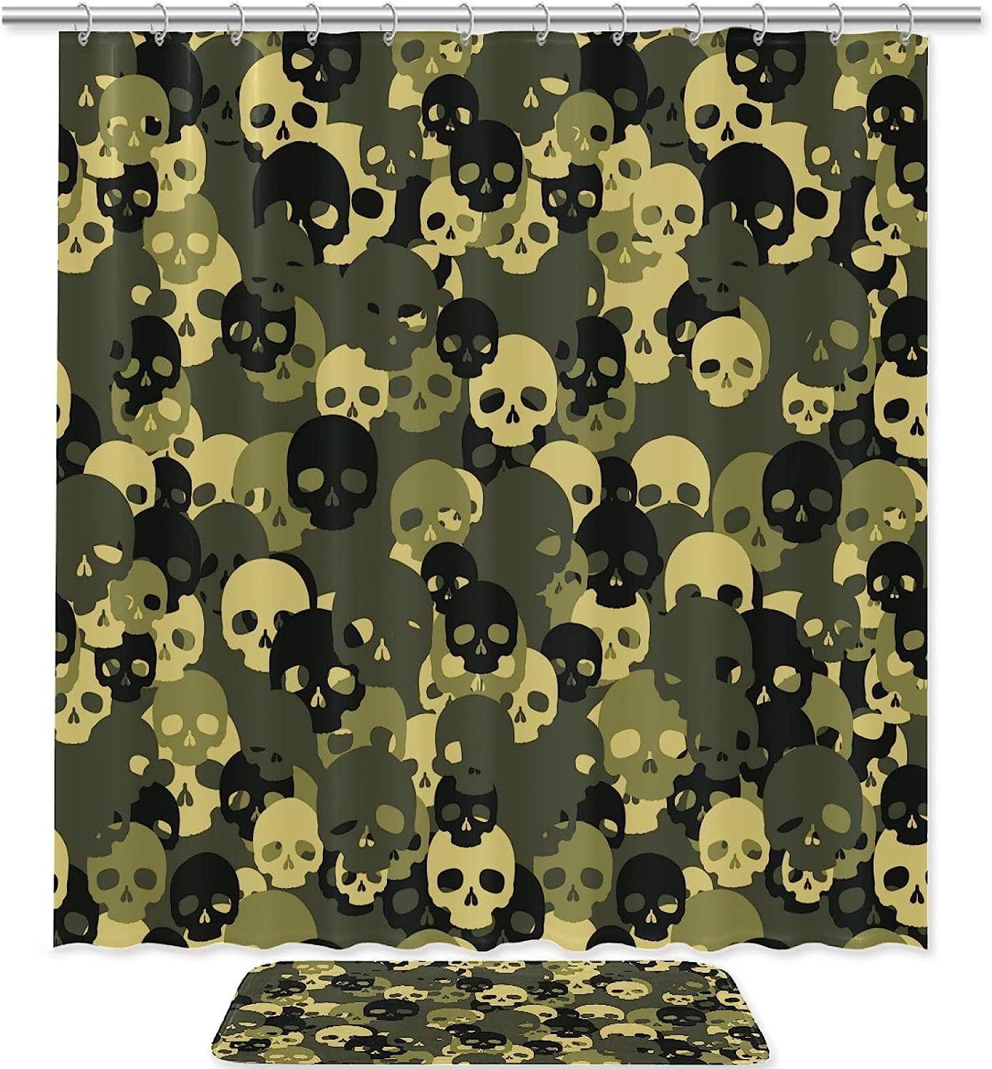 Green Skull Pattern Vintage Shower Curtain Ideas Waterproof Washable