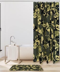 Green Skull Pattern Vintage Shower Curtain Ideas Waterproof Washable