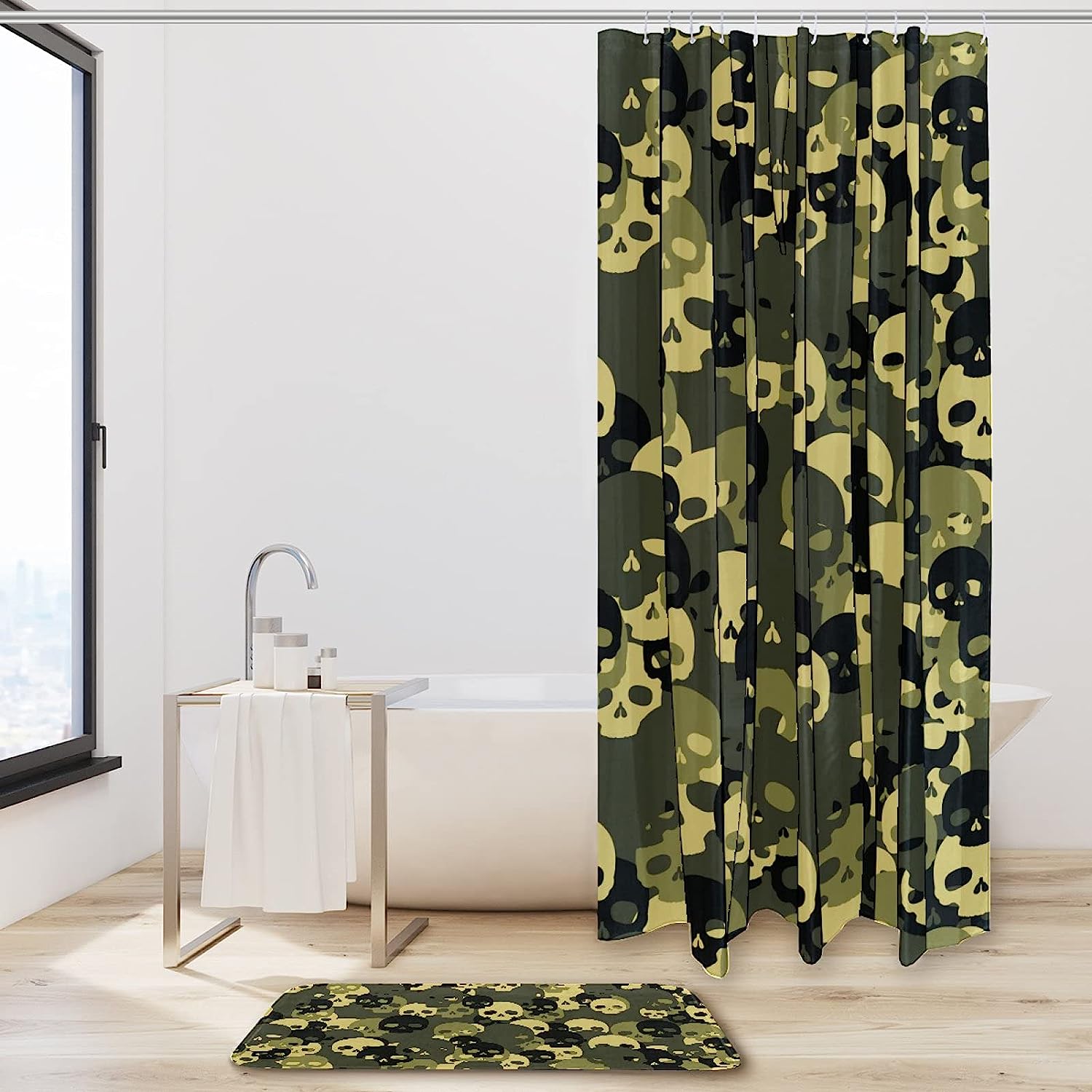Green Skull Pattern Vintage Shower Curtain Ideas Waterproof Washable