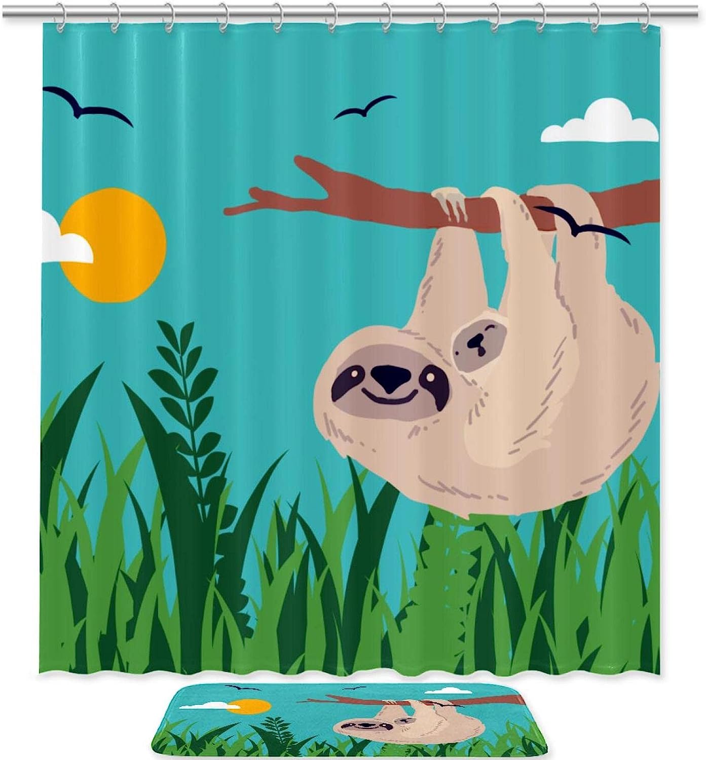 Green Sloth Animal Print Shower Curtain, Relaxing and Soothing Bathroom Decor