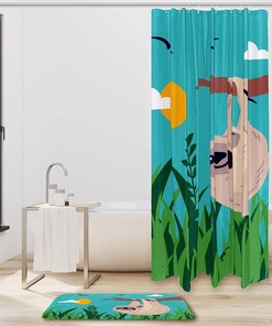 Green Sloth Animal Print Shower Curtain, Relaxing and Soothing Bathroom Decor