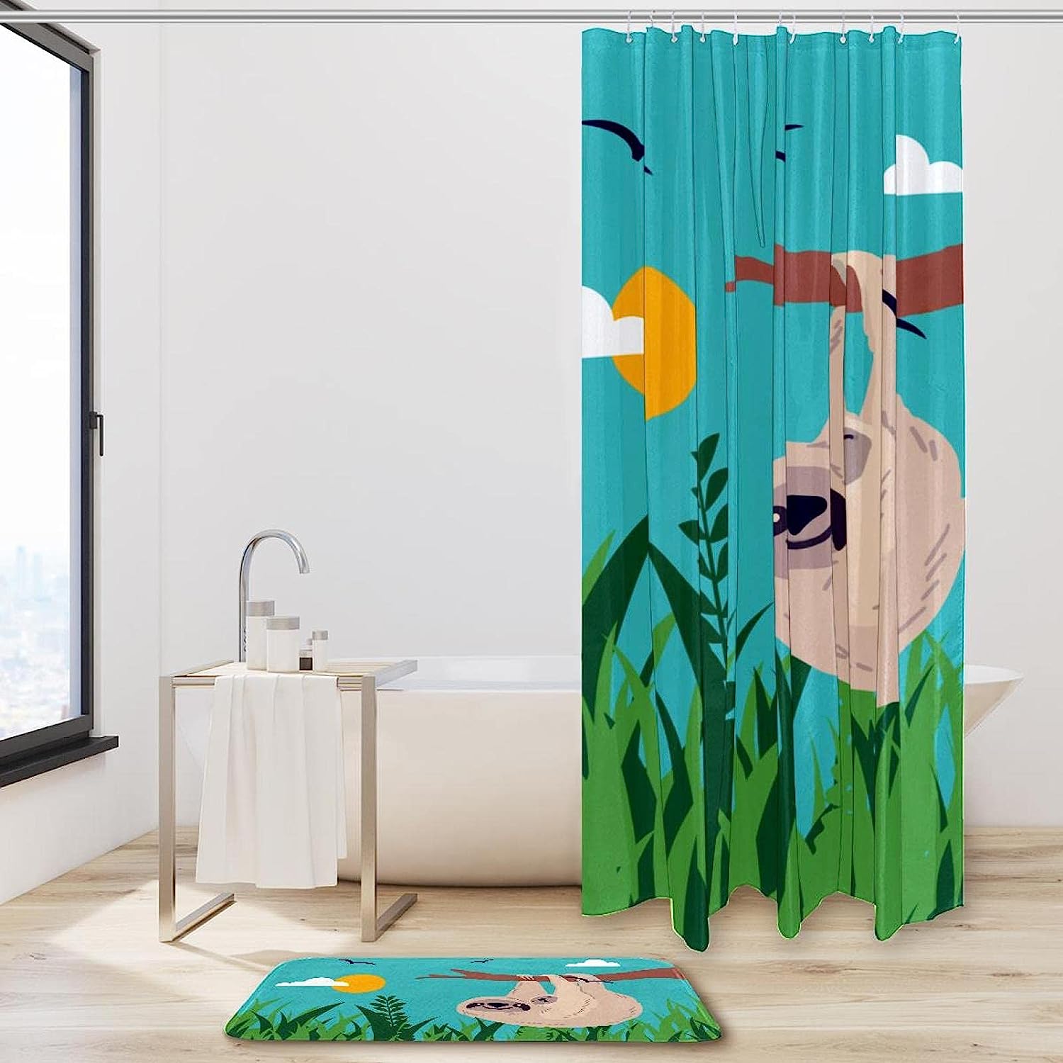 Green Sloth Animal Print Shower Curtain, Relaxing and Soothing Bathroom Decor