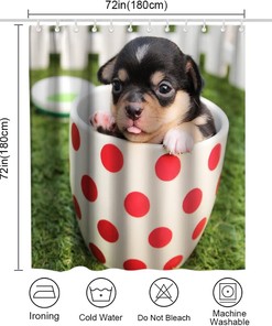 Green Snoopy Dog Shower Curtain - Spotted Cup Theme - Waterproof Washable Bathroom Decor