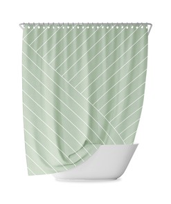 Green Soft Striped Nature Geometric Boho Shower Curtain For Modern Bathroom Decor