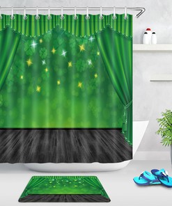 Green Stage Stars Clovers Shower Curtain for a Festive St Patrick's Day Bathroom Decor