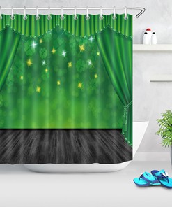 Green Stage Stars Clovers Shower Curtain for a Festive St Patrick's Day Bathroom Decor