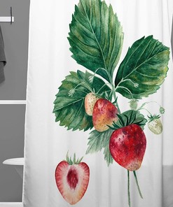 Green Strawberry Botanical Art Vintage Bathroom Shower Curtain by Anna Shell