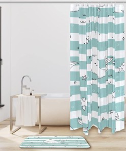 Green Stripe Whale Shower Curtain with Waterproof Bathroom Decors