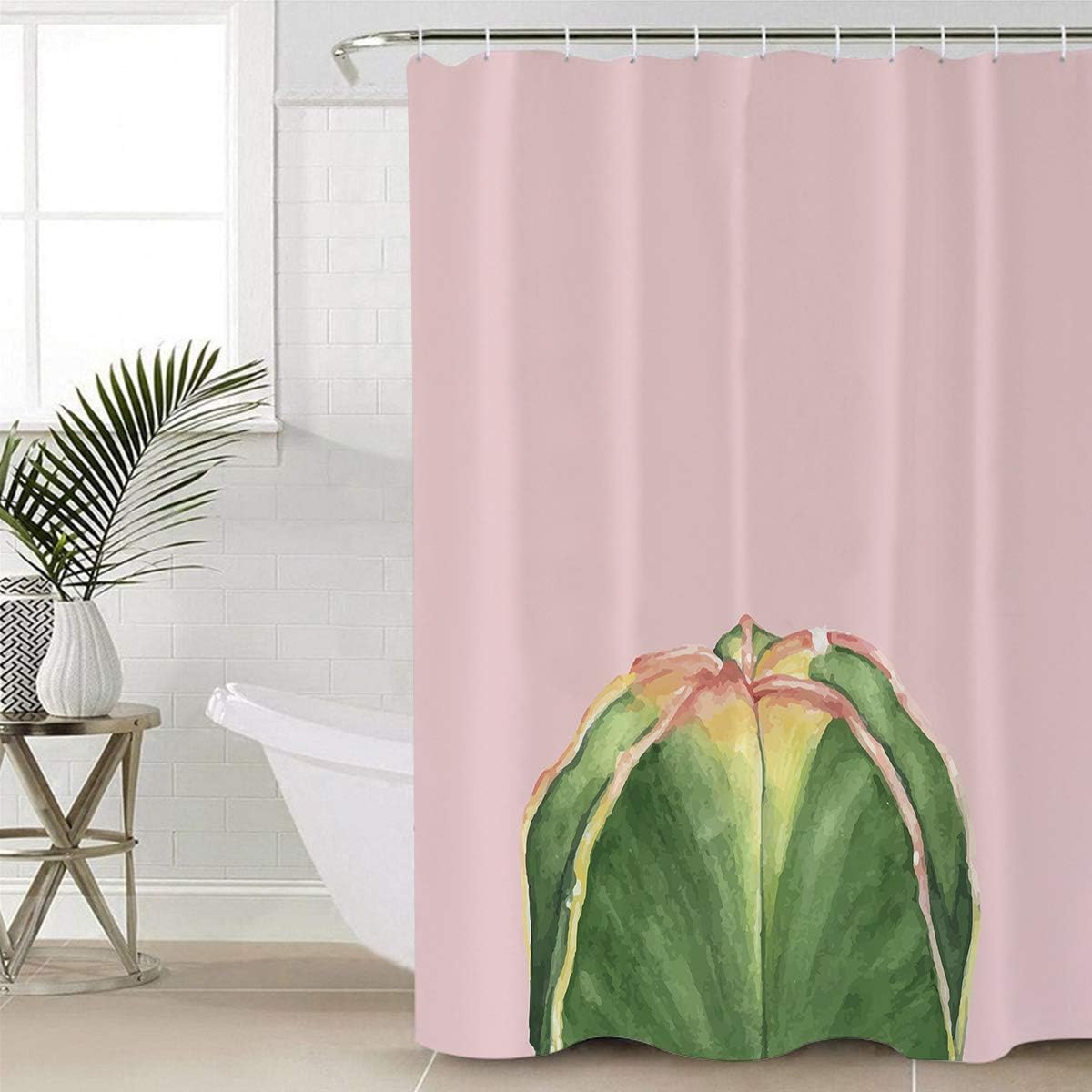 Green Succulent Cactus Print Shower Curtain for Bathroom Decor
