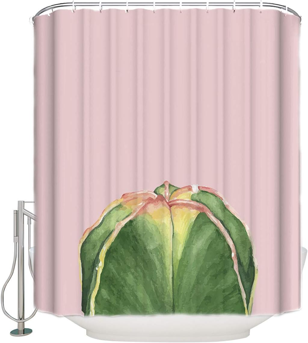 Green Succulent Cactus Print Shower Curtain for Bathroom Decor