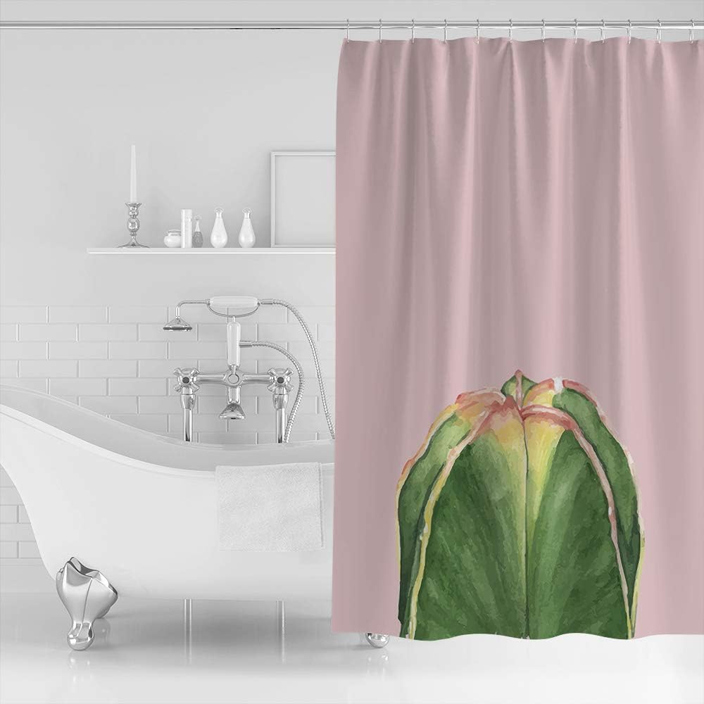 Green Succulent Cactus Print Shower Curtain for Bathroom Decor