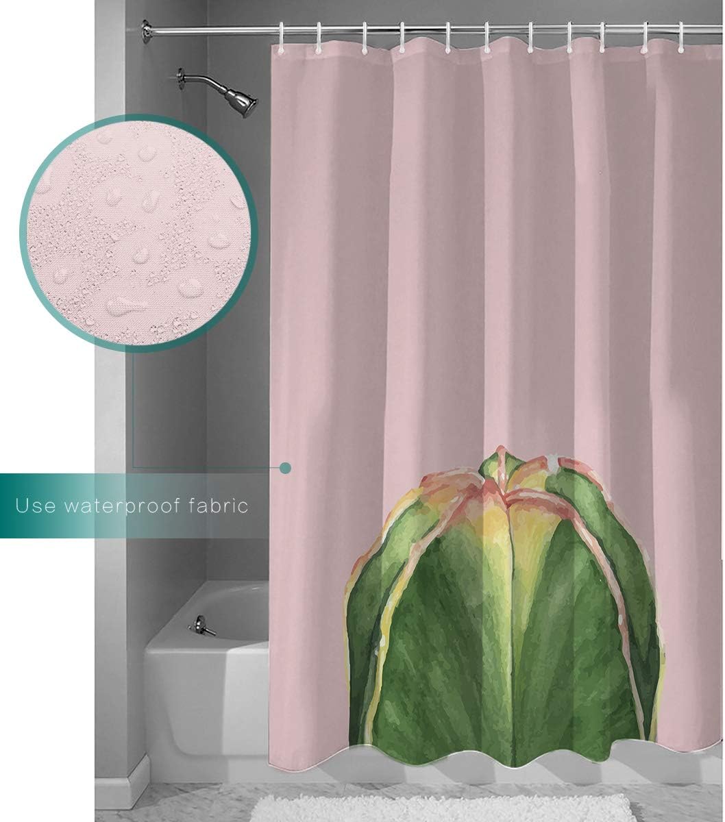 Green Succulent Cactus Print Shower Curtain for Bathroom Decor
