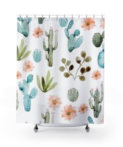 Green Succulent Shower Curtain, Durable And Waterproof Bathroom Curtain