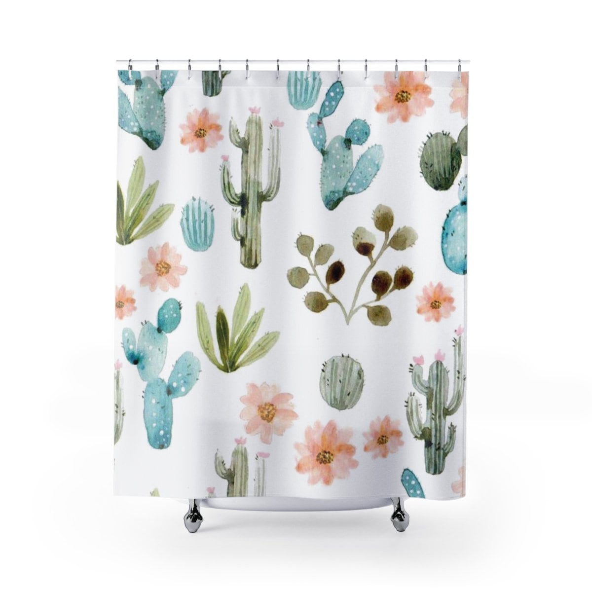Green Succulent Shower Curtain, Durable And Waterproof Bathroom Curtain
