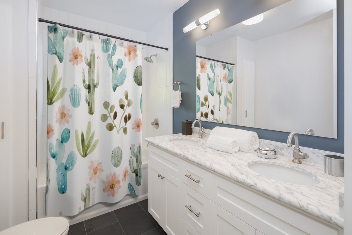 Green Succulent Shower Curtain, Durable And Waterproof Bathroom Curtain - Image 2
