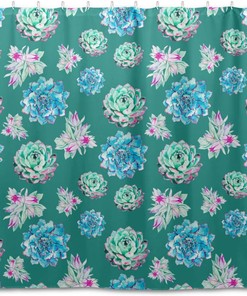 Green Succulents Pattern Shower Curtain Modern Home Bathroom Hotel Spa Decorations Waterproof Fabric