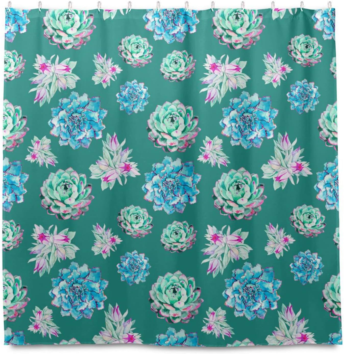 Green Succulents Pattern Shower Curtain Modern Home Bathroom Hotel Spa Decorations Waterproof Fabric