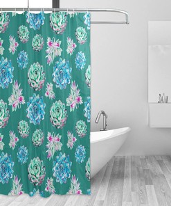 Green Succulents Pattern Shower Curtain Modern Home Bathroom Hotel Spa Decorations Waterproof Fabric