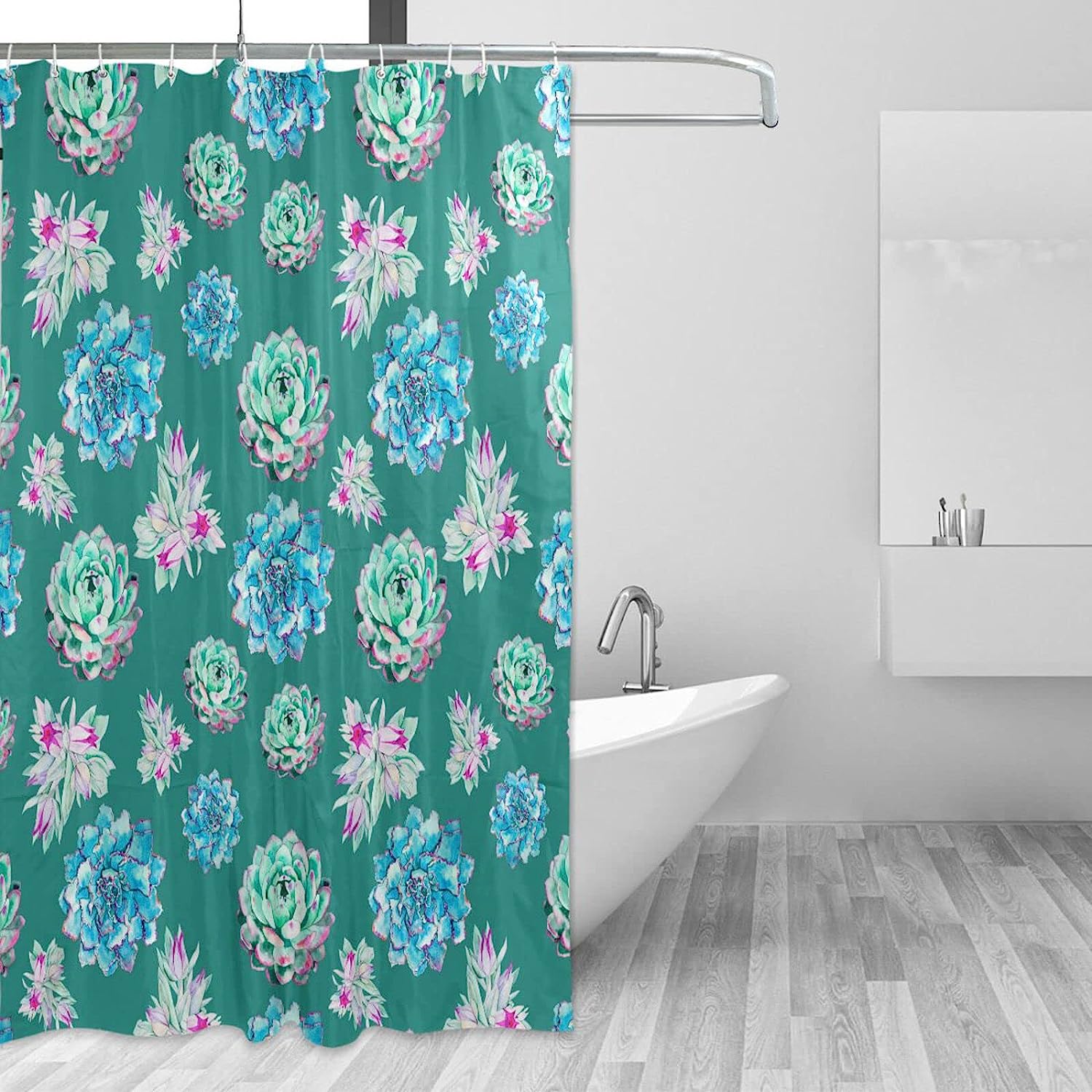 Green Succulents Pattern Shower Curtain Modern Home Bathroom Hotel Spa Decorations Waterproof Fabric