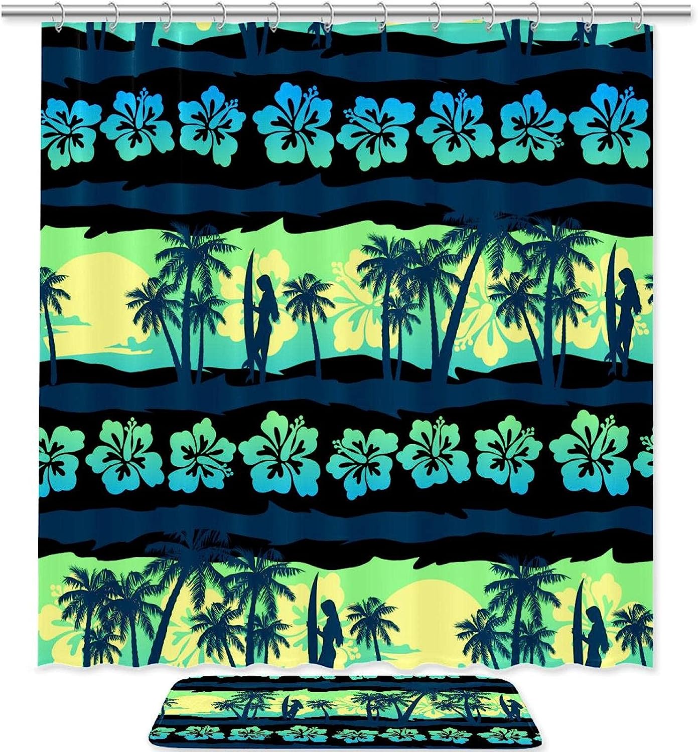 Green Sunrise Frangipani Flower Print Shower Curtain for a Peaceful Bathroom