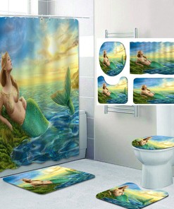 Green Tail Sexy Mermaid Waterproof Shower Curtain, for Bathroom Decor