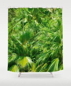 Green Theme Tropical Palm Trees Shower Curtain for Beachy Bathroom Decor