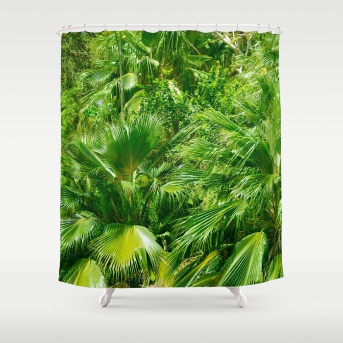 Green Theme Tropical Palm Trees Shower Curtain for Beachy Bathroom Decor