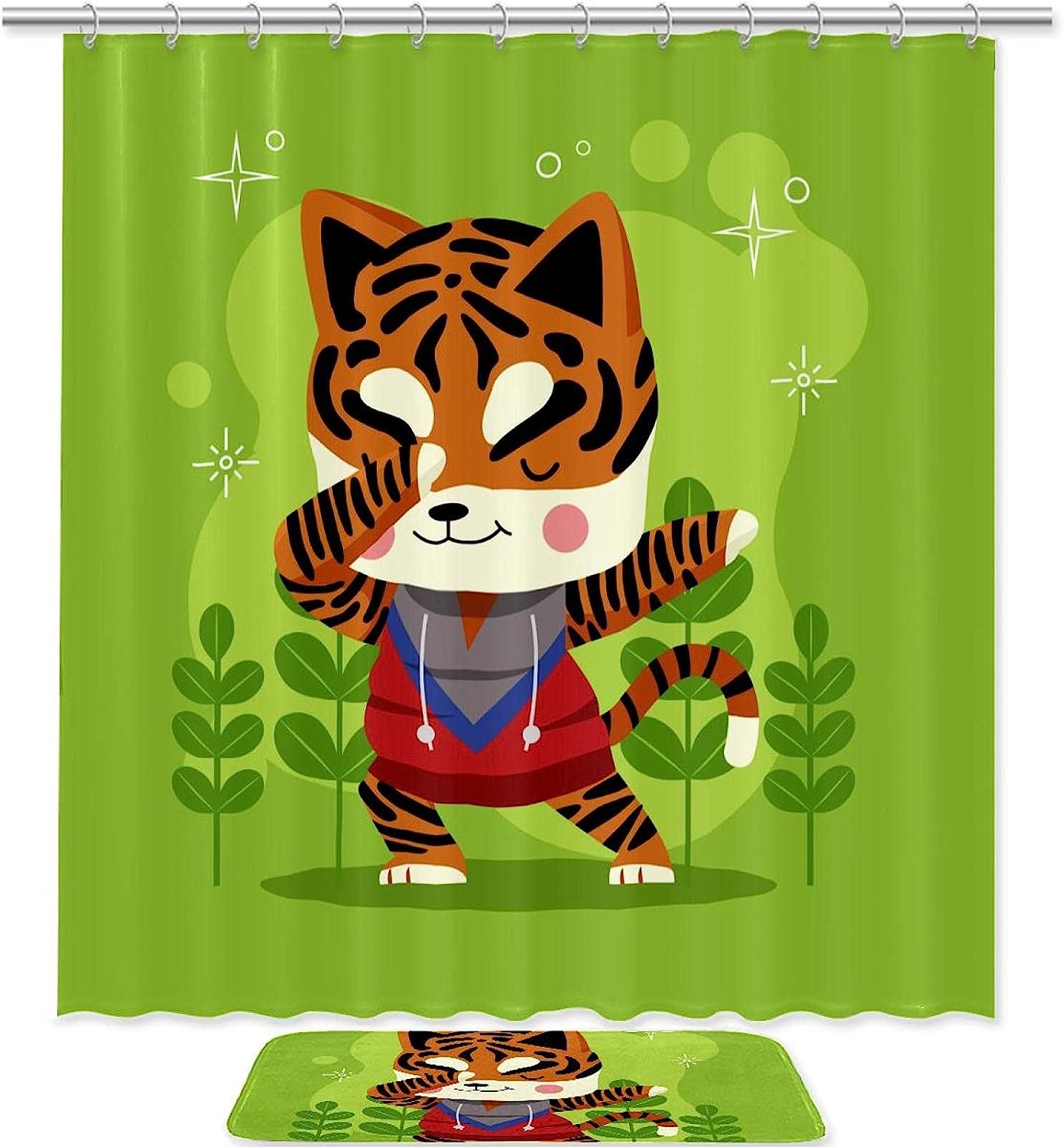 Green Tiger Dab Waterproof Shower Curtain For Wild Bathroom Decor