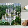 Green Trees Waterfall Forest Shower Curtain for Nature Scenery Bathroom Decor 