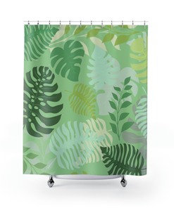 Green Tropical Leaf Shower Curtain for Natural Bathroom Decor