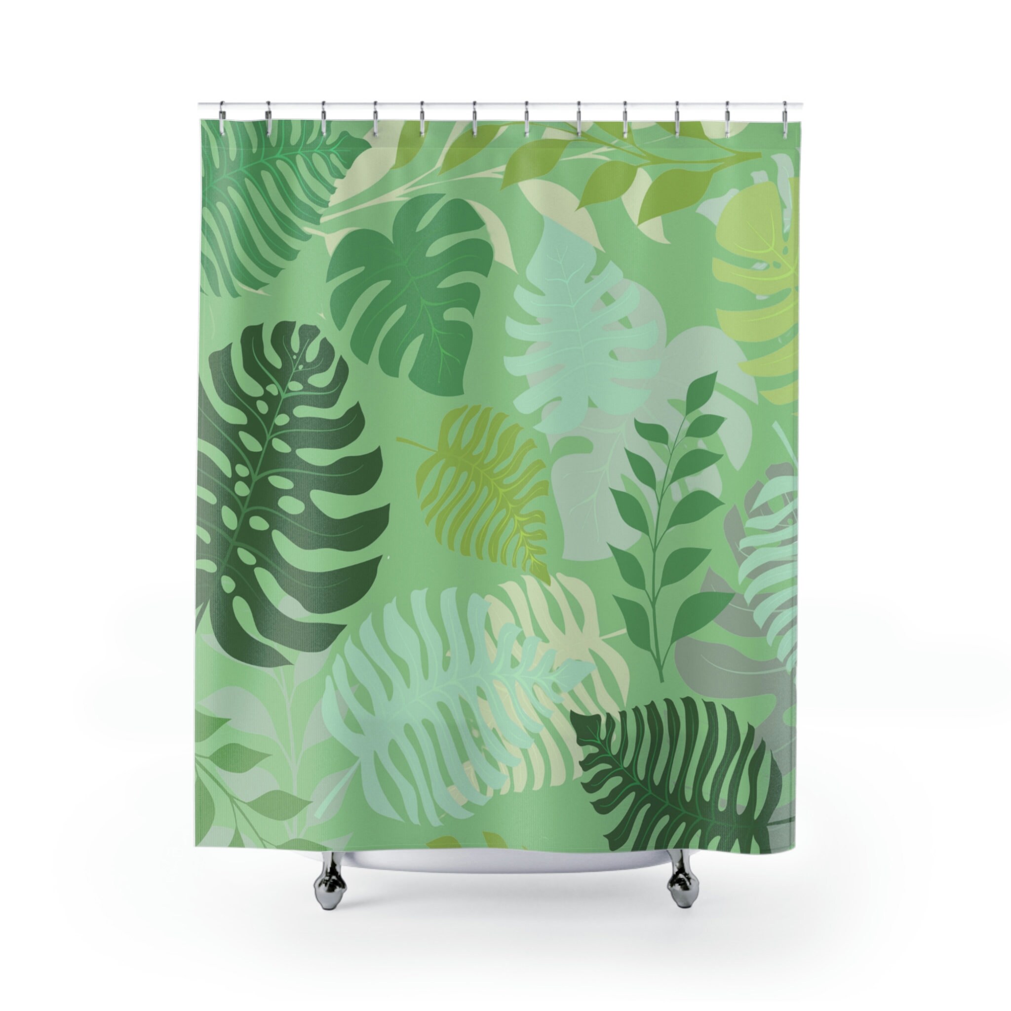 Green Tropical Leaf Shower Curtain for Natural Bathroom Decor