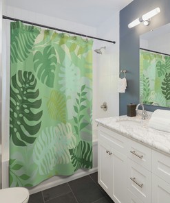 Green Tropical Leaf Shower Curtain for Natural Bathroom Decor