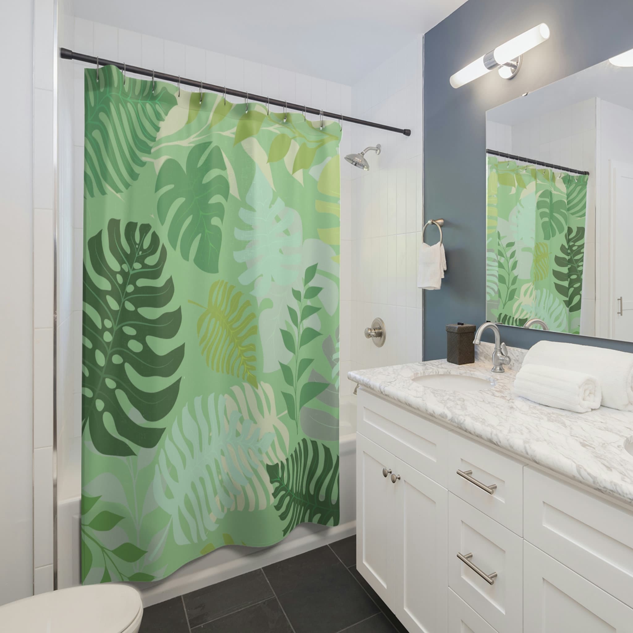 Green Tropical Leaf Shower Curtain for Natural Bathroom Decor