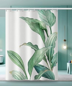 Green Tropical Leaves Print Shower Curtain for Bathroom