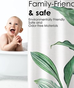 Green Tropical Leaves Print Shower Curtain for Bathroom