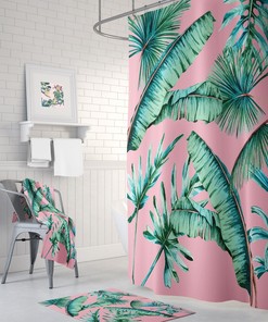 Green Tropical Leaves Shower Curtain for a Natural Bathroom Decor