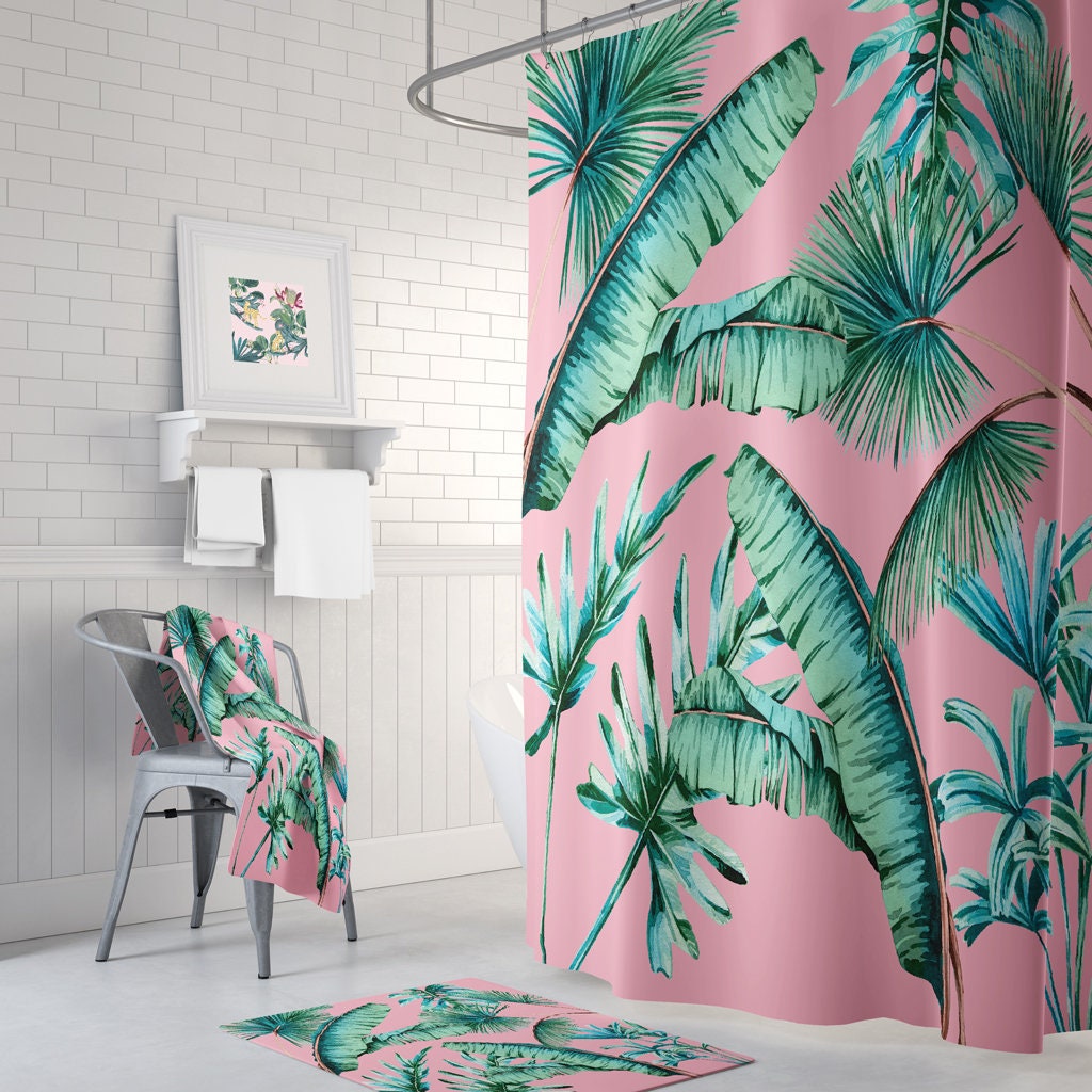 Green Tropical Leaves Shower Curtain for a Natural Bathroom Decor